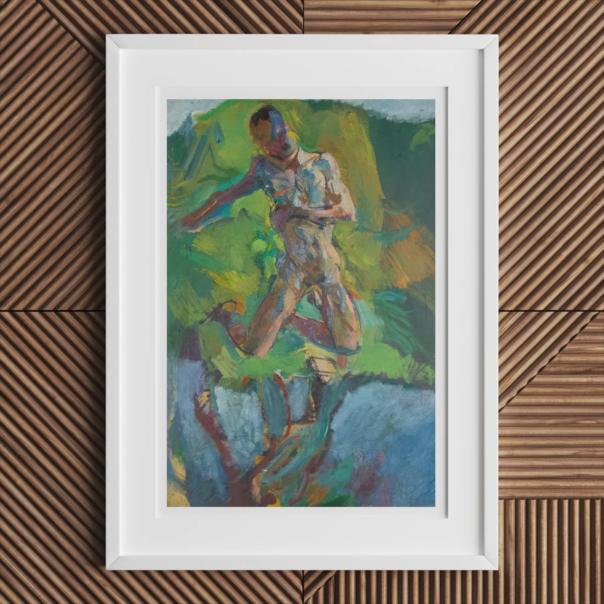 Kneeling Narcissus Anton Kolig Art Print, Framed Oil Painting Nude Figure Motion