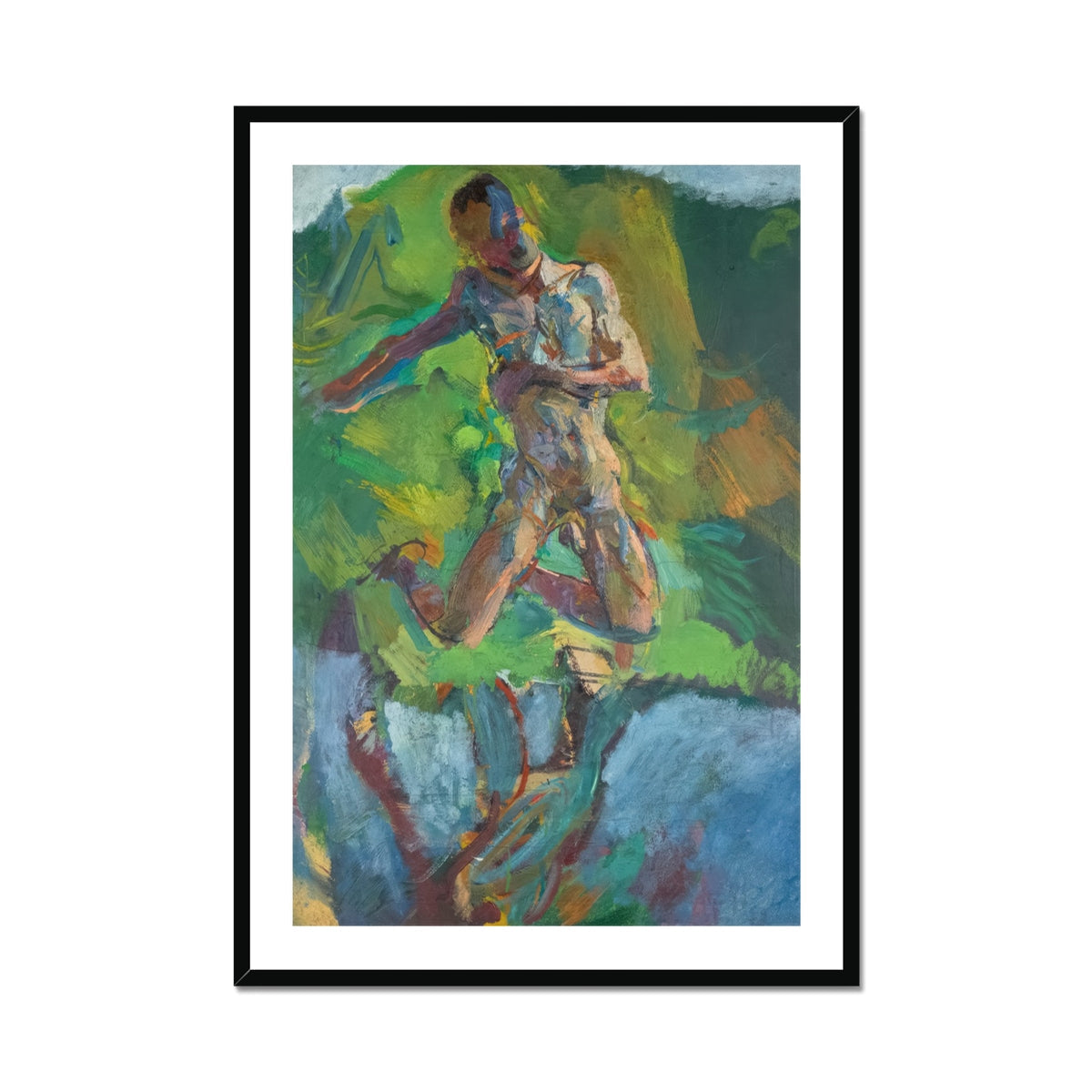Kneeling Narcissus Anton Kolig Art Print, Framed Painting Nude Figure Reflection