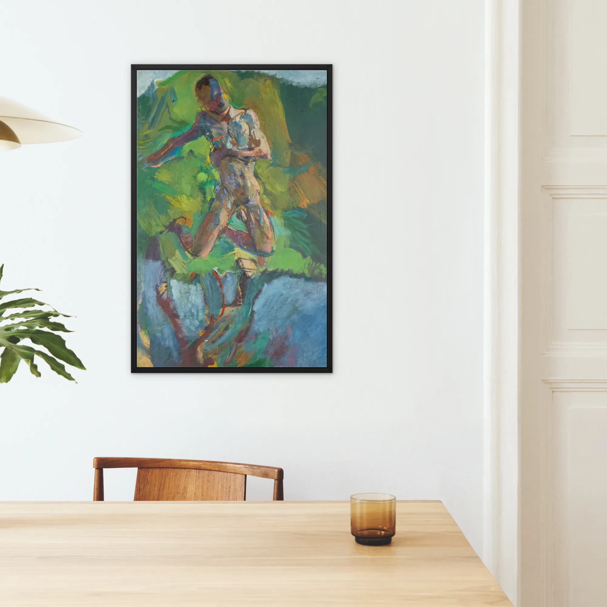 Kneeling Narcissus Anton Kolig Framed Canvas, Framed Oil Painting Figure Water