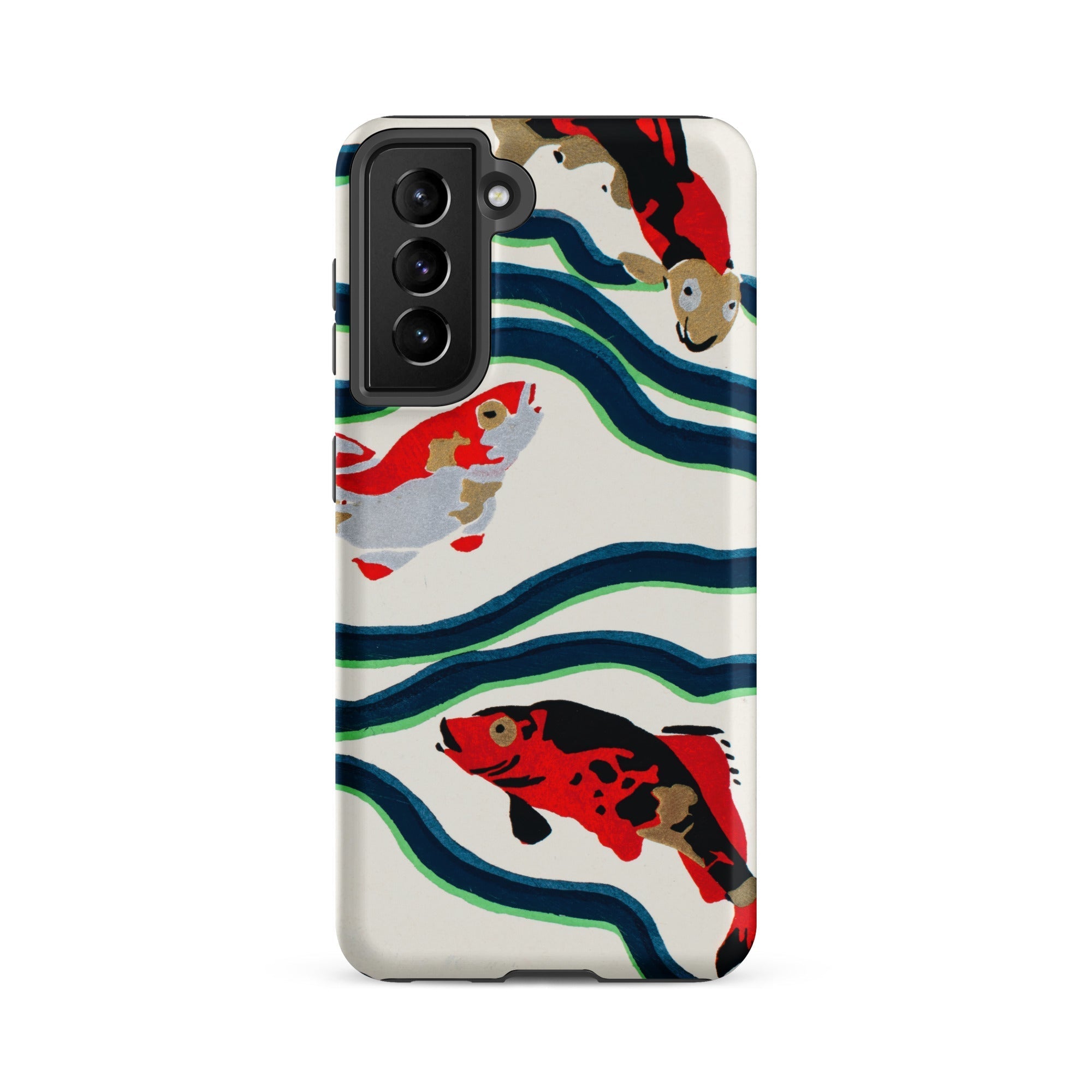 Koi Fish E.a. Seguy Pochoir Sea Life Samsung Case, Galaxy S21 Fe / Matte, White Smartphone Case Pattern Three Colorful Koi Fish