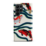 Koi Fish - E.a. Seguy Pochoir Sea Life Samsung Case, Galaxy S22 Ultra / Matte, White Phone Case Vibrant Koi Fish Wave Pattern