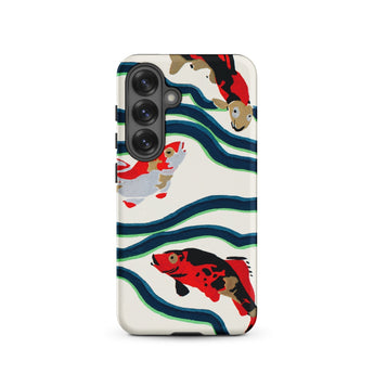 Koi Fish - E.a. Seguy Pochoir Sea Life Samsung Case, Galaxy S25 / Matte, White Smartphone Case Design Three Koi Fish Among