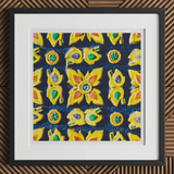 Kosala - Traditional Thailand Mosaic Art Print, 12x12’’ / 31x31cm / Black Frame / 2’’ Matboard, Framed Art Print Vibrant Yellow Floral