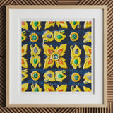 Kosala - Traditional Thailand Mosaic Art Print, 12x12’’ / 31x31cm / Natural Frame / 2’’ Matboard, Framed Piece Art Vibrant Pattern Yellow