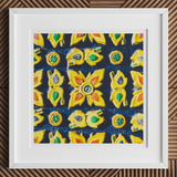 Kosala - Traditional Thailand Mosaic Art Print, 12x12’’ / 31x31cm / White Frame / 2’’ Matboard, Framed Picture Colorful Bas-relief Pattern