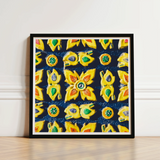 Vibrant Square-framed Artwork Pattern Yellow Green Orange Stylized Traditional Thailand Mosaic, Art, Thai Heritage
