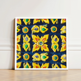 Framed Artwork Vibrant Pattern Yellow Ceramic-like Flowers Circular Traditional Thailand Mosaic, Art, Thai Heritage