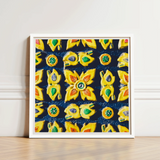 Vibrant Framed Artwork Pattern Yellow Green Stylized Floral Traditional Thailand Mosaic, Art, Thai Heritage