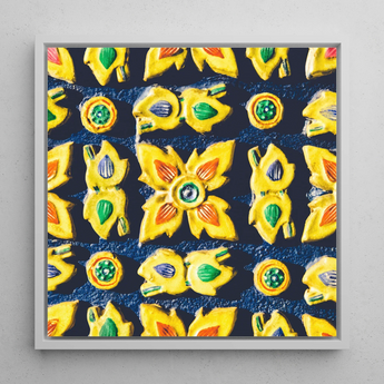 Kosala - Traditional Thailand Mosaic Art Print / Canvas Vibrant Yellow Ceramic Tile Mural Intricate Floral Circular Traditional Thailand