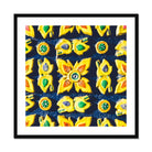 Kosala Traditional Thailand Mosaic Art Print, Yellow Floral Pattern Blue Accents Arranged Geometric Design