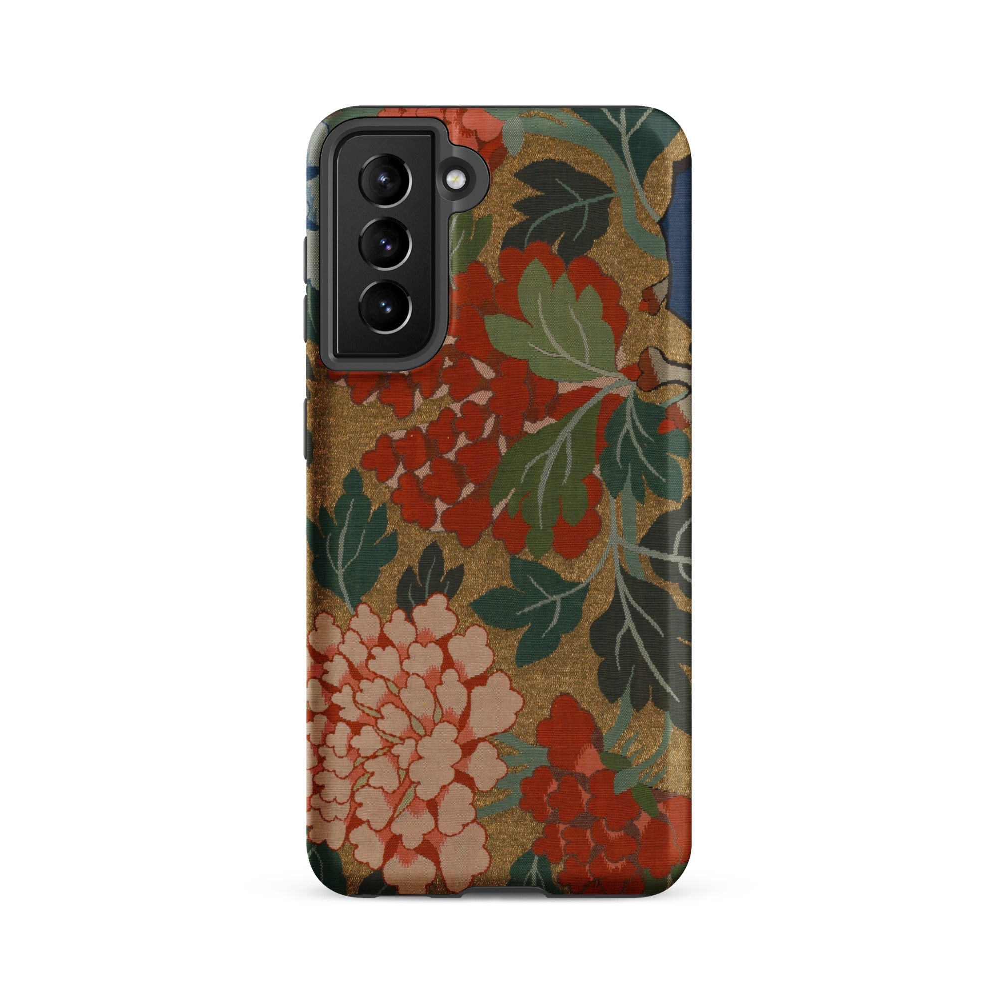 K’ossu Fragment Qing Dynasty Floral Textile Samsung Case, Galaxy S21 Fe / Matte, Smartphone Case Vibrant Floral Pattern Gold Background