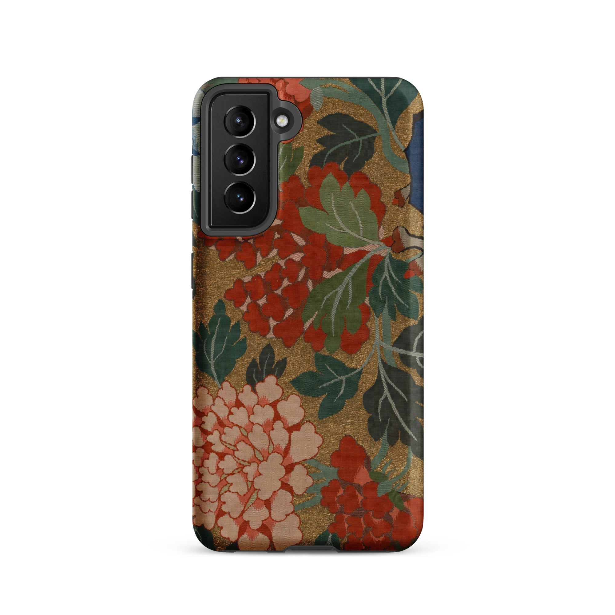 K’ossu Fragment Qing Dynasty Floral Textile Samsung Case, Galaxy S21 / Matte, Smartphone Case Red Green Floral Pattern Gold Background
