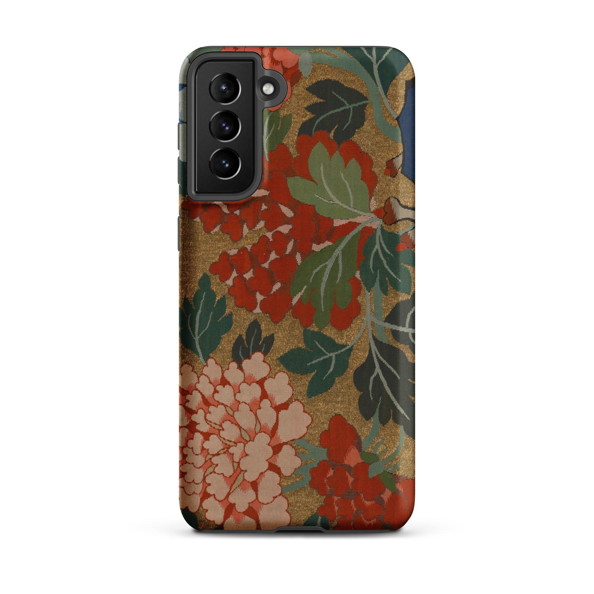 K’ossu Fragment Qing Dynasty Floral Textile Samsung Case, Galaxy S21 Plus / Matte, Smartphone Floral Patterned Case Gold Background