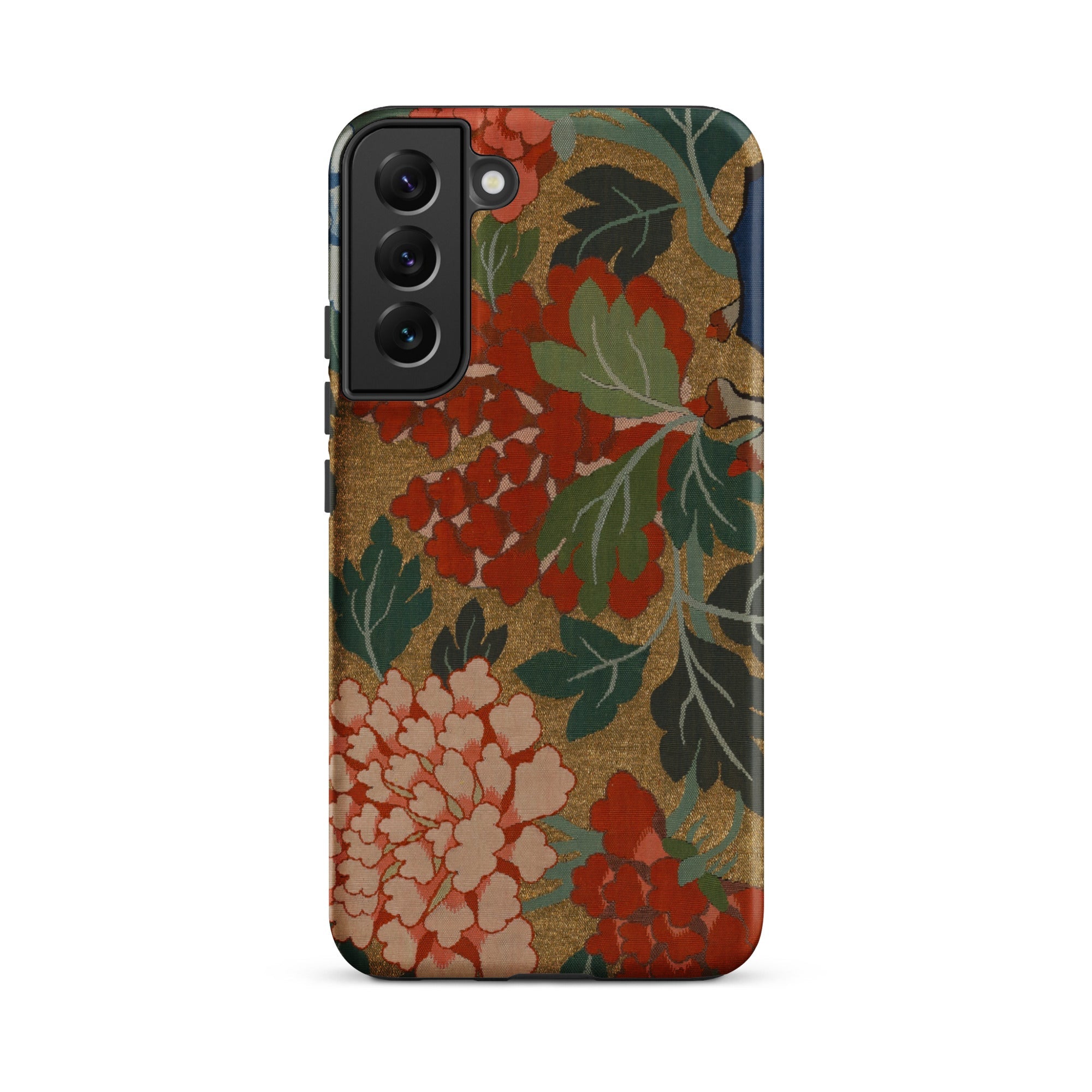 K’ossu Fragment Qing Dynasty Floral Textile Samsung Case, Galaxy S22 Plus / Matte, Smartphone Case Dark Gold Background Floral Design Red