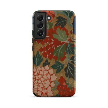 K’ossu Fragment - Qing Dynasty Floral Textile Samsung Case, Galaxy S22 Plus / Matte, Smartphone Case Dark Gold Background Floral Design Red
