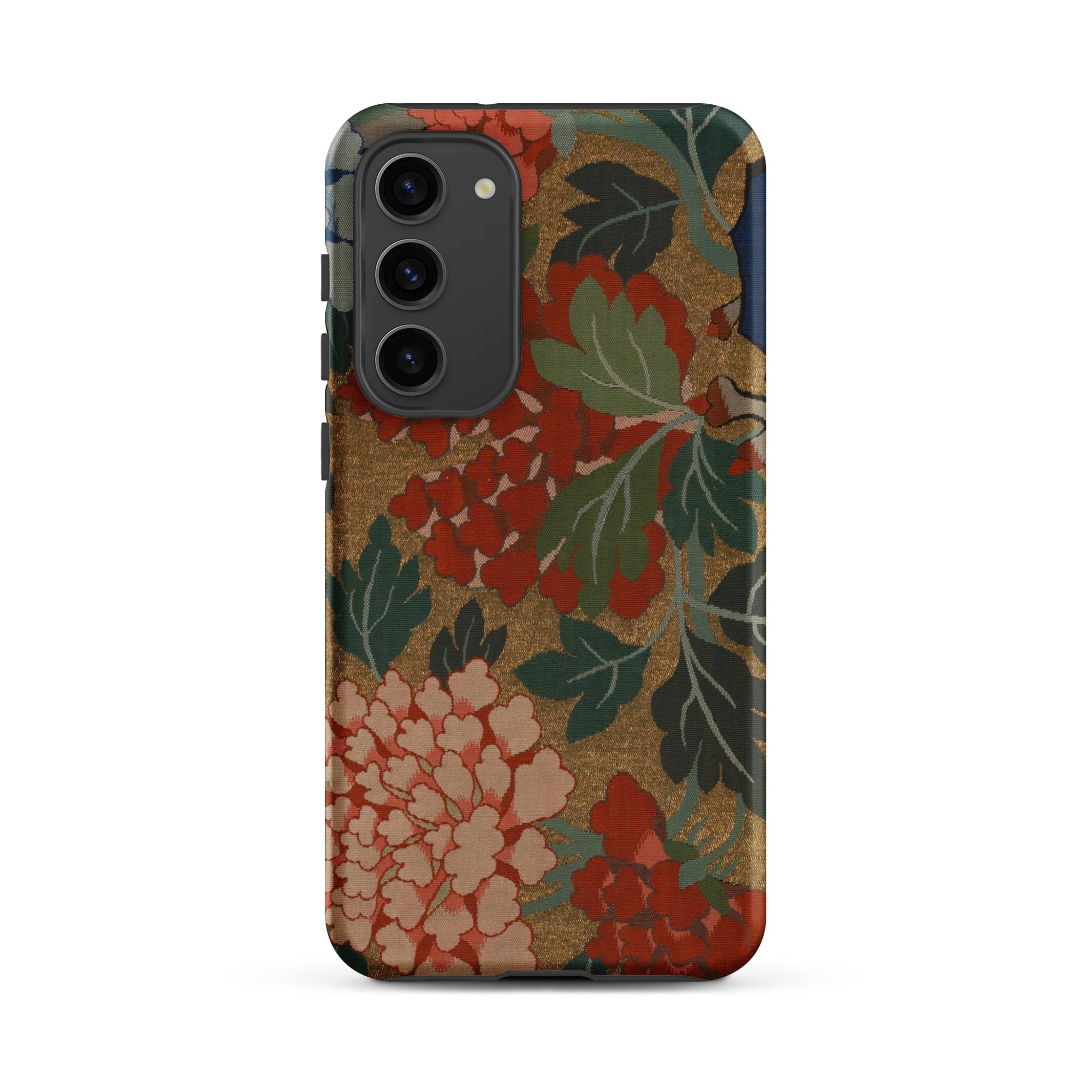 K’ossu Fragment Qing Dynasty Floral Textile Samsung Case, Galaxy S23 Plus / Matte, Smartphone Case Dark Gold Background Floral Pattern Red