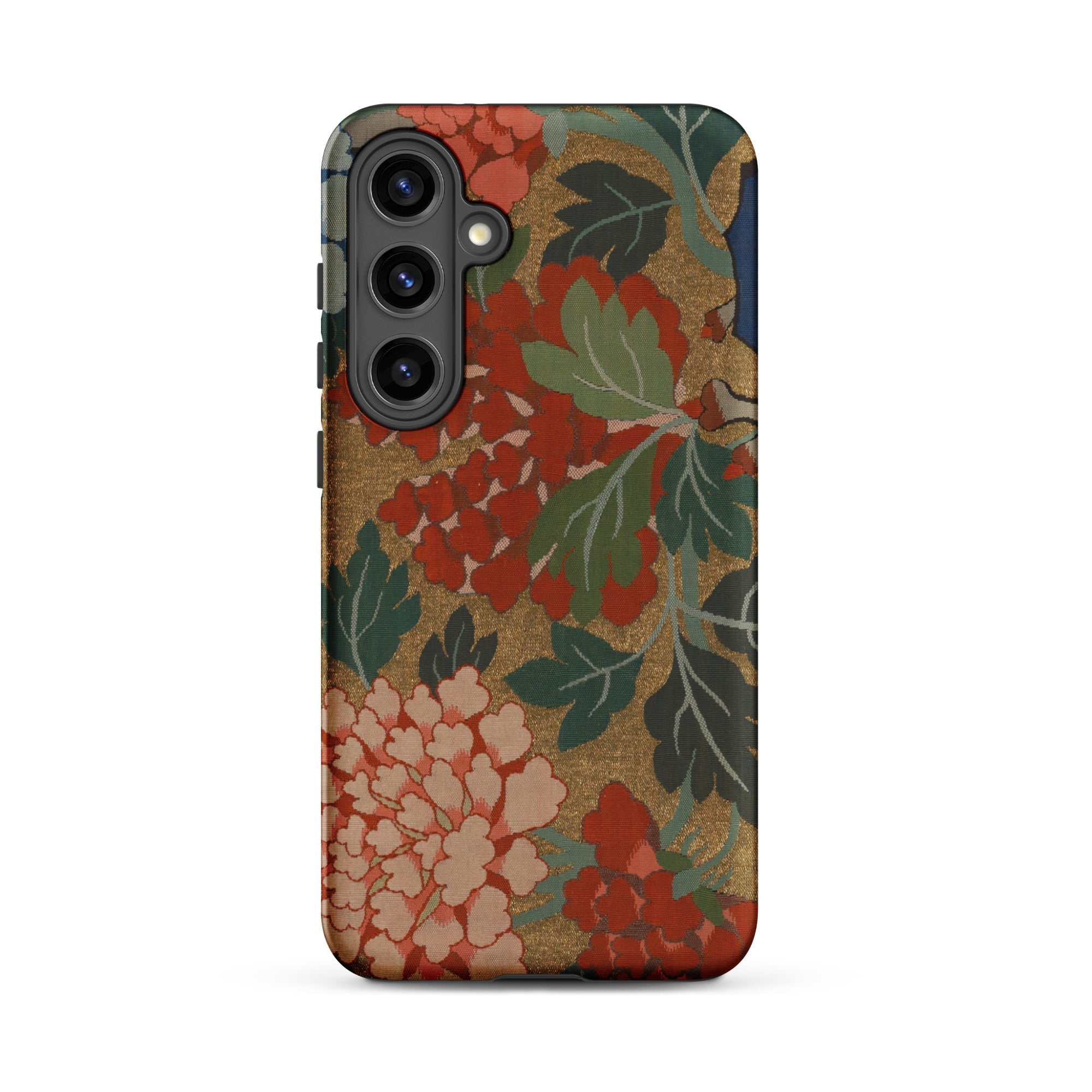 K’ossu Fragment Qing Dynasty Floral Textile Samsung Case, Galaxy S24 Plus / Matte, Smartphone Case Vibrant Floral Pattern Gold Background