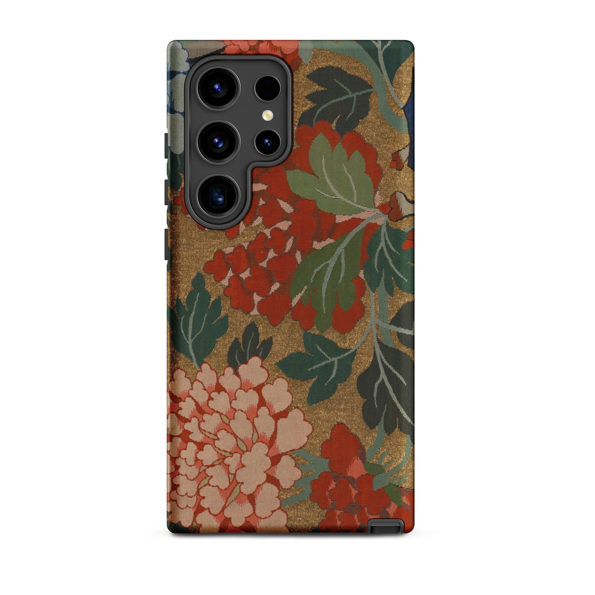 K’ossu Fragment Qing Dynasty Floral Textile Samsung Case, Galaxy S24 Ultra / Matte, Smartphone Floral Pattern Case Red Green Gold Colors