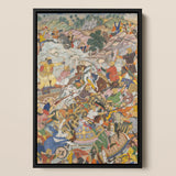 Krishna & Balarama Fighting the Enemy - Harivamsa Art Print / Canvas Framed Mughal-era Battle Scene Painting Vibrant Colors Intricate