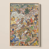 Krishna & Balarama Fighting the Enemy - Harivamsa Art Print / Canvas Vibrant Intricately Detailed Battle Scene Painting Light Wooden