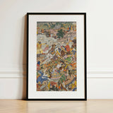 Krishna & Balarama Fighting the Enemy - Harivamsa Art Print / Canvas Vibrant Intricately Detailed Historical Battle Scene Print Sleek
