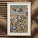 Krishna & Balarama Fighting the Enemy - Harivamsa Art Print / Canvas Wooden Framed Artwork Vibrant Battle Scene Colorful Figures Harivamsa