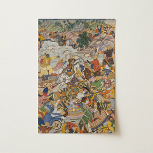 Krishna & Balarama Fighting the Enemy - Harivamsa Art Print / Canvas Vibrant Intricately Detailed Battle Scene Armored Warriors, Silence
