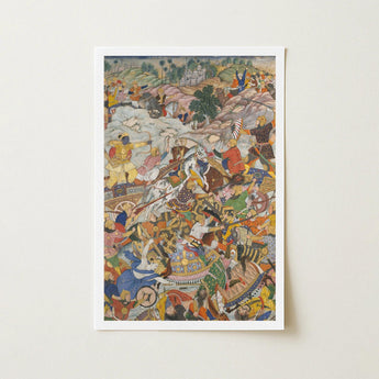 Krishna & Balarama Fighting the Enemy - Harivamsa Art Print / Canvas Vibrant Framed Historical Battle Scene Intricately Detailed, Silence