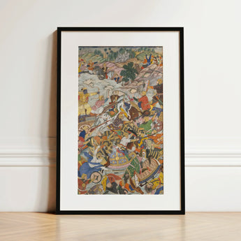 Krishna & Balarma Fighting the Enemy - Harivamsa Art Print / Canvas, 12x18’’ / 31x46cm / Black Frame / Matboard, Posters Prints Visual