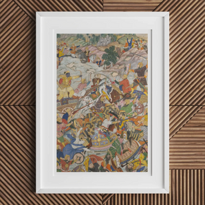 Krishna & Balarma Fighting the Enemy - Harivamsa Art Print, Framed Battle Scene Painting