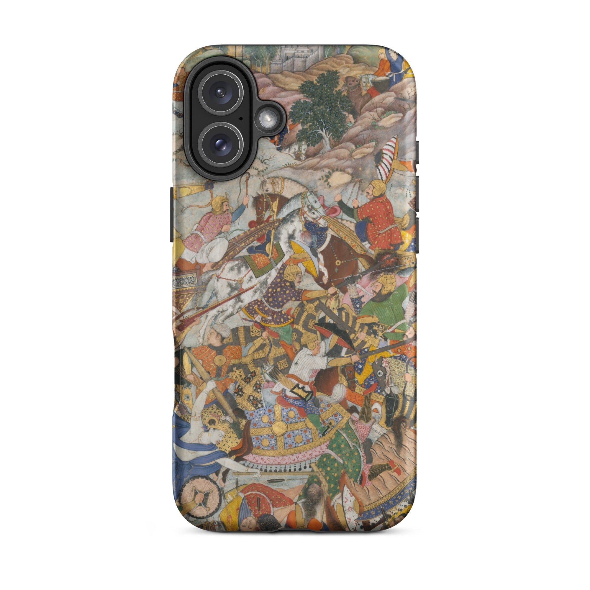 Krishna & Balarma Fighting the Enemy Harivamsa Iphone Case, 16 Plus / Matte, Phone Case Battle Scene Artwork