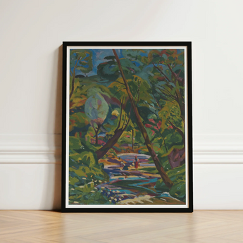 Vibrant Impressionistic Landscape Painting Sleek Black Frame Depicts Arnold Peter Weisz, Kubinccan Art Print, Facets, Burnt Ochre