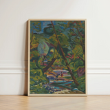 Vibrant Impressionistic Landscape Painting Light Wood Frame Depicts Arnold Peter Weisz, Kubinccan Art Print, Facets, Burnt Ochre