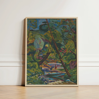 Vibrant Impressionistic Landscape Painting Light Wood Frame Depicts Arnold Peter Weisz, Kubinccan Art Print, Facets, Burnt Ochre