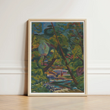 Vibrant Impressionistic Landscape Painting Light Wood Frame Depicts Arnold Peter Weisz, Kubinccan Art Print, Facets, Burnt Ochre