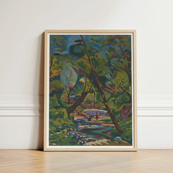 Vibrant Impressionistic Landscape Painting Light Wood Frame Depicts Arnold Peter Weisz, Kubinccan Art Print, Facets, Burnt Ochre