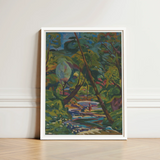 Framed Painting Vibrant Greens Blues Earthy Tones Forest Arnold Peter Weisz, Kubinccan Art Print, Facets, Burnt Ochre