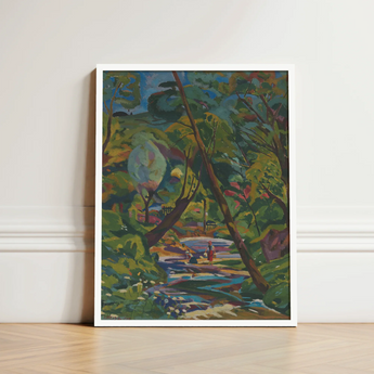 Vibrant Impressionistic Landscape Painting White Frame Lush Green Arnold Peter Weisz, Kubinccan Art Print, Facets, Burnt Ochre