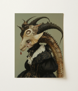 Surreal Portrait Print Woman Ornate Black White Period Frang Bardhi’s Latin-albanian, Dictionary, Gothic Dragon Queen, Art