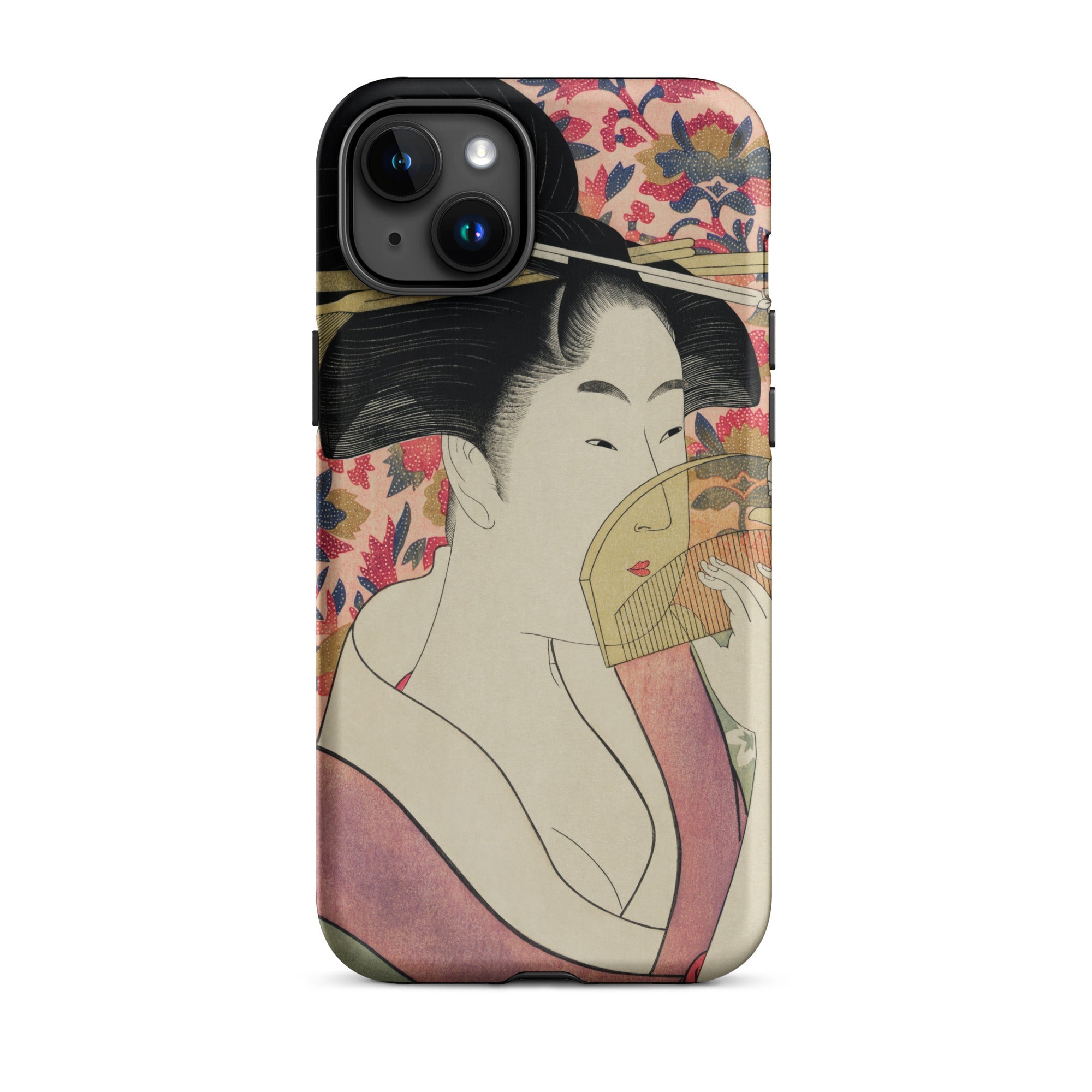 Kushi - Kitagawa Utamaro Ukiyo-e Iphone Case, 15 Plus / Matte, Black Iphone Japanese Ukiyo-e Art Print Case