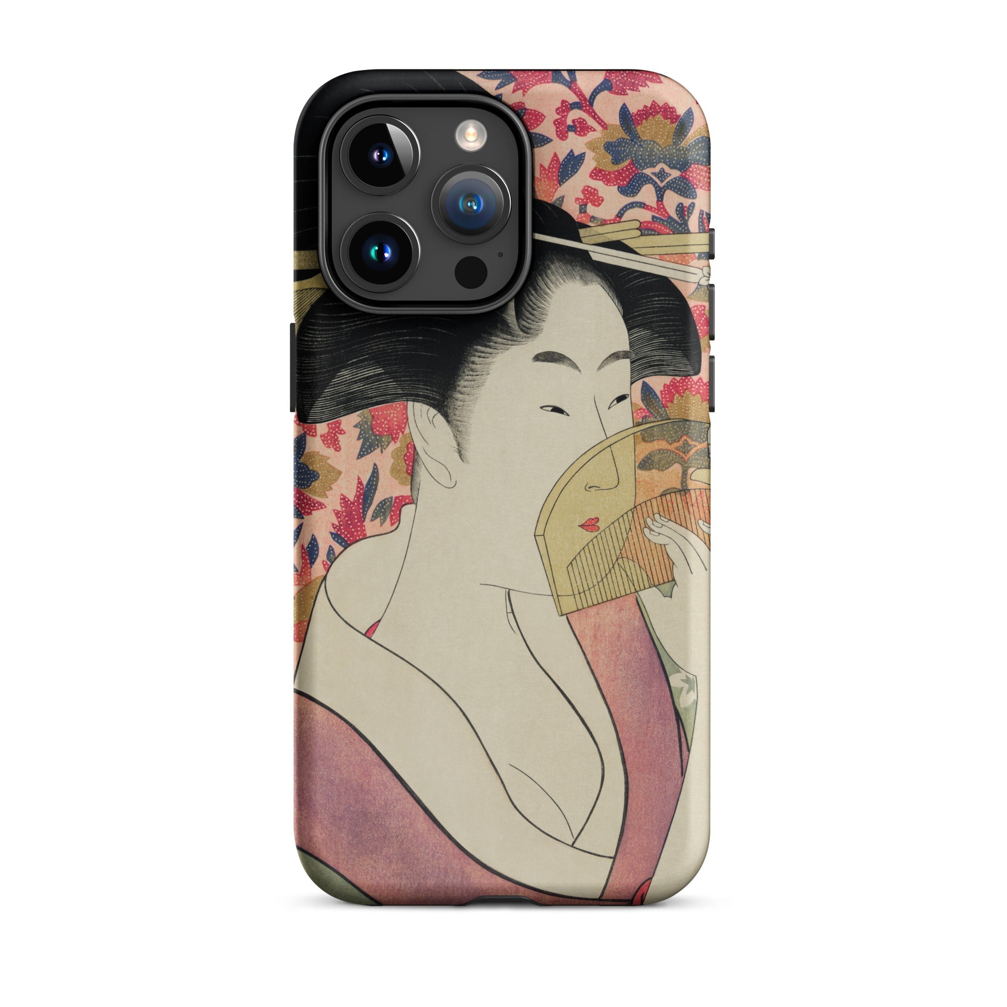Kushi - Kitagawa Utamaro Ukiyo-e Iphone Case, 15 Pro Max / Matte, Iphone Case Japanese Ukiyo-e Style Illustration Woman Fan