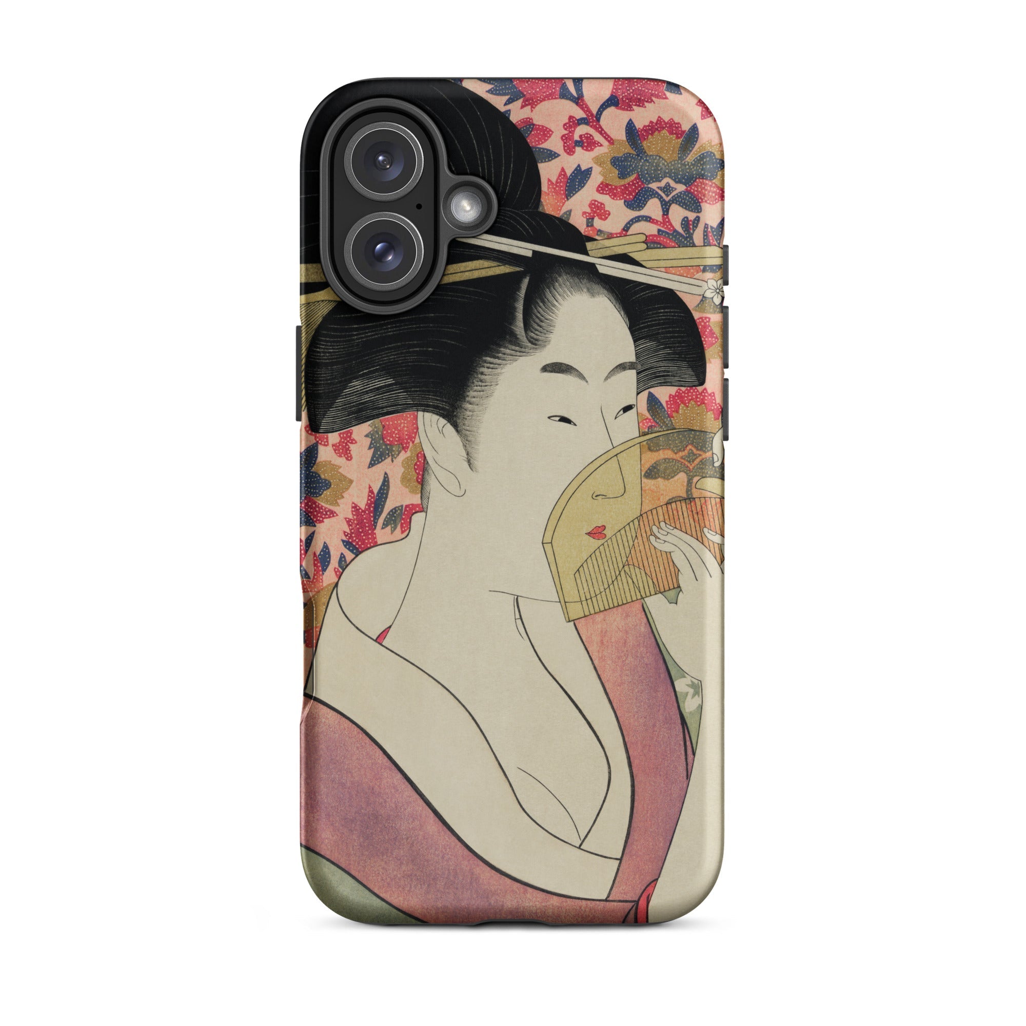 Kushi - Kitagawa Utamaro Ukiyo-e Iphone Case, 16 Plus / Matte, Iphone Case Japanese Ukiyo-e Style Illustration Woman Fan