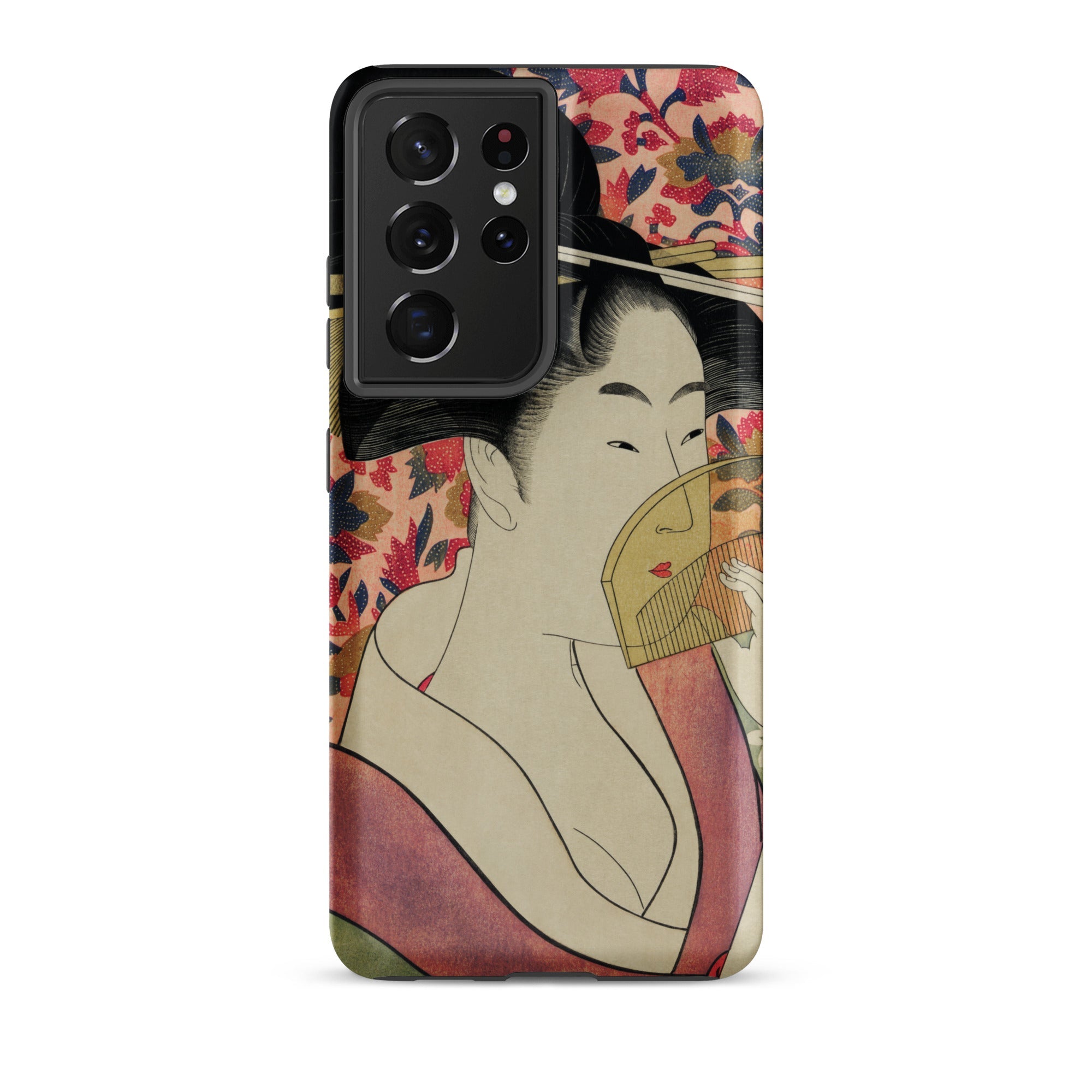 Kushi Kitagawa Utamaro Ukiyo e Samsung Case, Galaxy S21 Ultra / Matte, Smartphone Case Japanese Ukiyo Style Illustration Woman Fan
