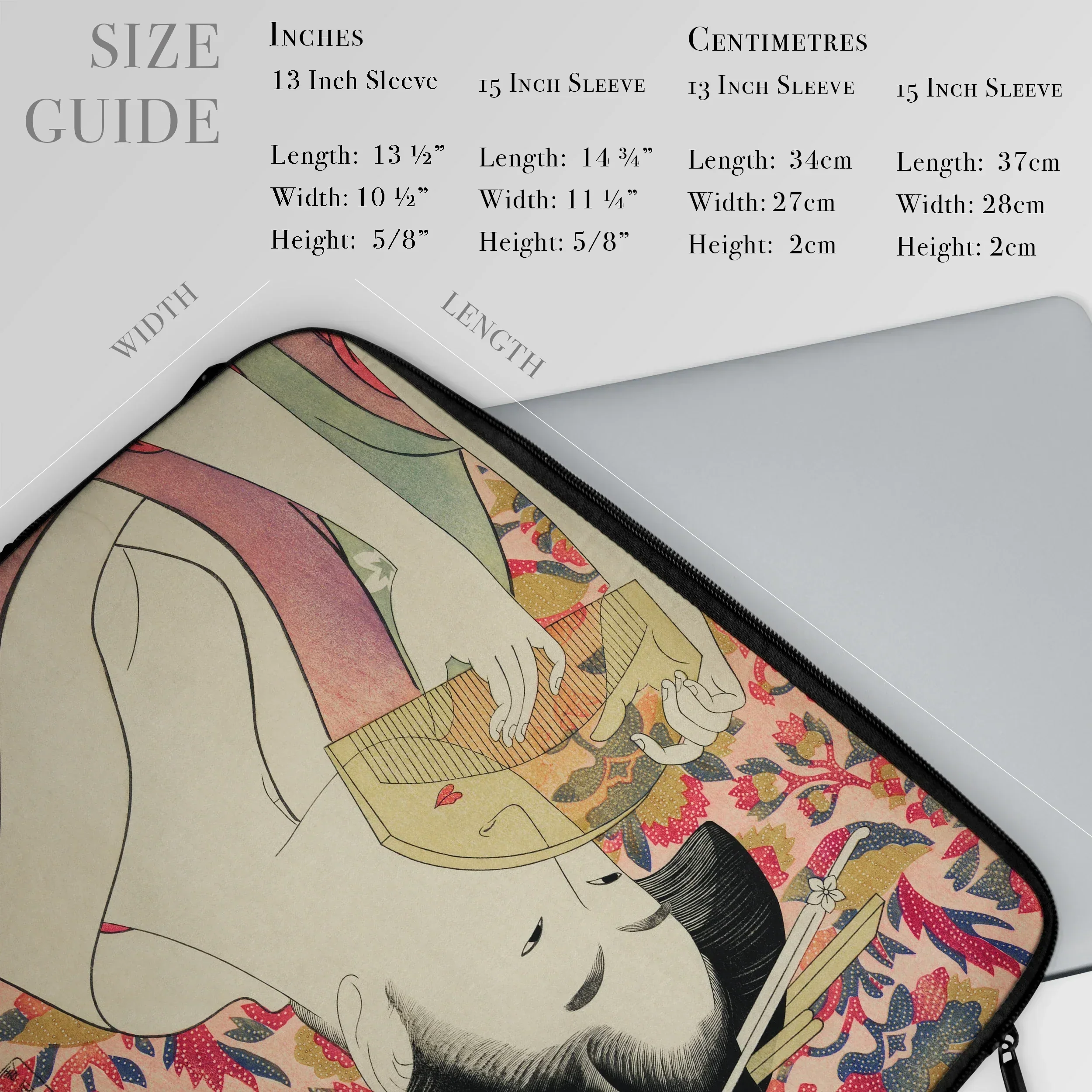 Kushi - Utamaro Kitagawa Ukiyo-e Art Laptop Sleeve, Decorative Laptop Sleeve Stylized Japanese Geisha Artwork Size