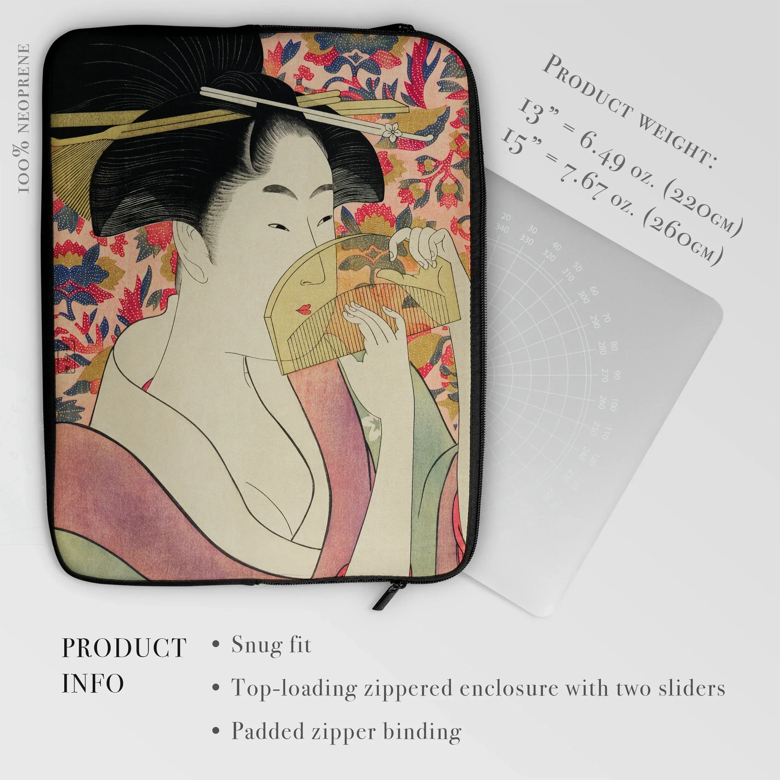 Kushi - Utamaro Kitagawa Ukiyo-e Art Laptop Sleeve, Laptop Sleeve Japanese Ukiyo-e Style Artwork Geisha