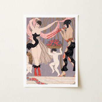 La Danse Des Fleurs - George Barbier 1920s Art Print Deco-style Two Dancers Black Pink Attire Georges Barbier’s, Mesmerizing Pochoir, Prints