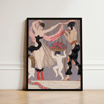 Art Deco-style Framed Print Two Elegantly Dressed Women Georges Barbier’s, Mesmerizing Pochoir, Danse Des Fleurs