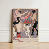 Art Deco-style Framed Print Two Elegantly Dressed Women Georges Barbier’s, Mesmerizing Pochoir, Danse Des Fleurs