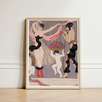 Art Deco-style Framed Print Two Dancers Black Pink Georges Barbier’s, Mesmerizing Pochoir, Danse Des Fleurs