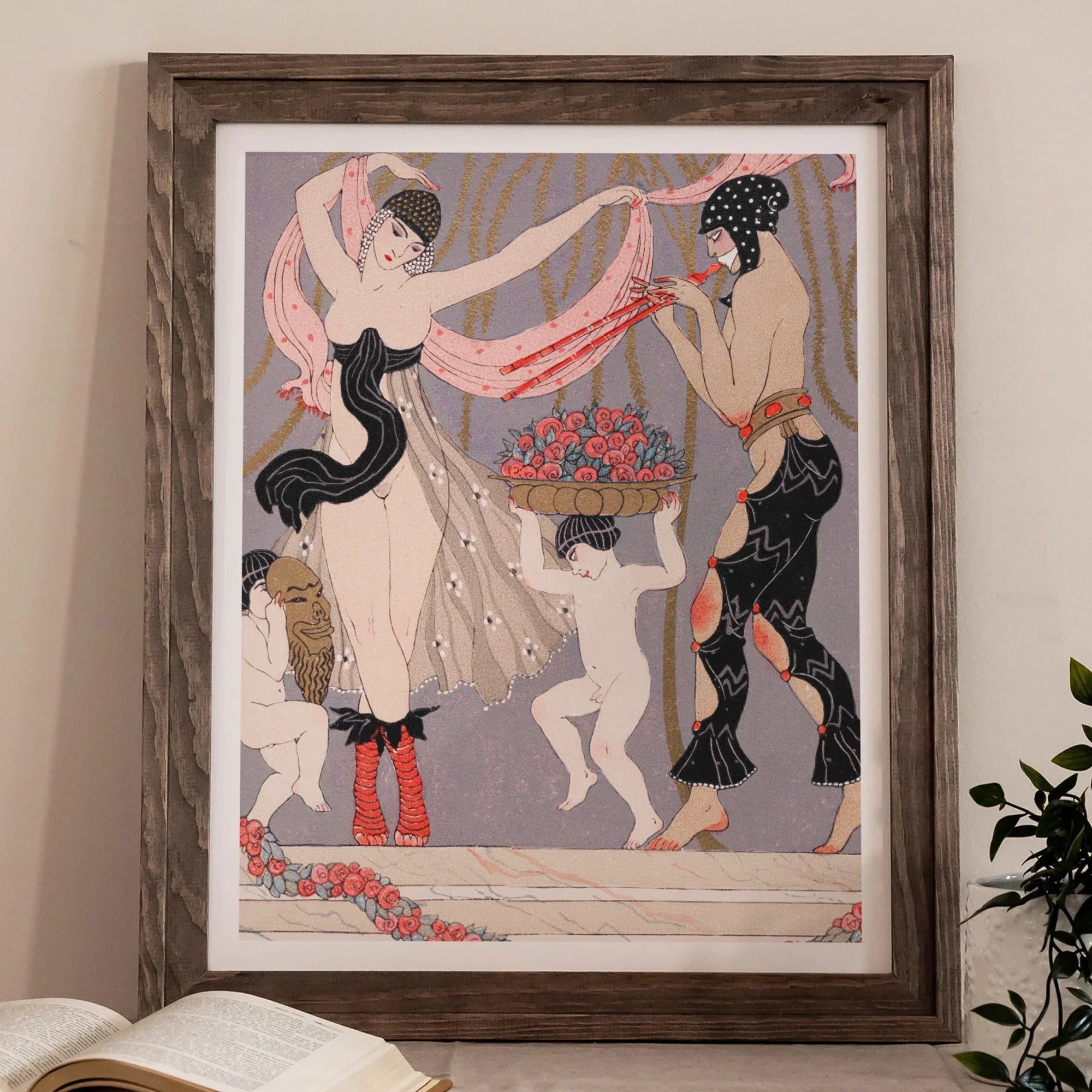 La Danse Des Fleurs - George Barbier 1920s Art Print, Framed Art Deco-style Illustration Two Women Cherub Flowers